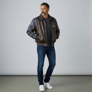 Dallas‎ Cowboys Leather Jacket Men's NFL Team Apparel Full Zip Blue Accents XXL